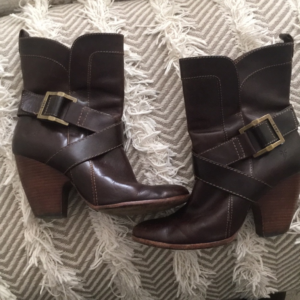 Frye leather boots Andrea mid rise brown